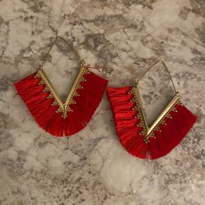 Red fringe earrings
